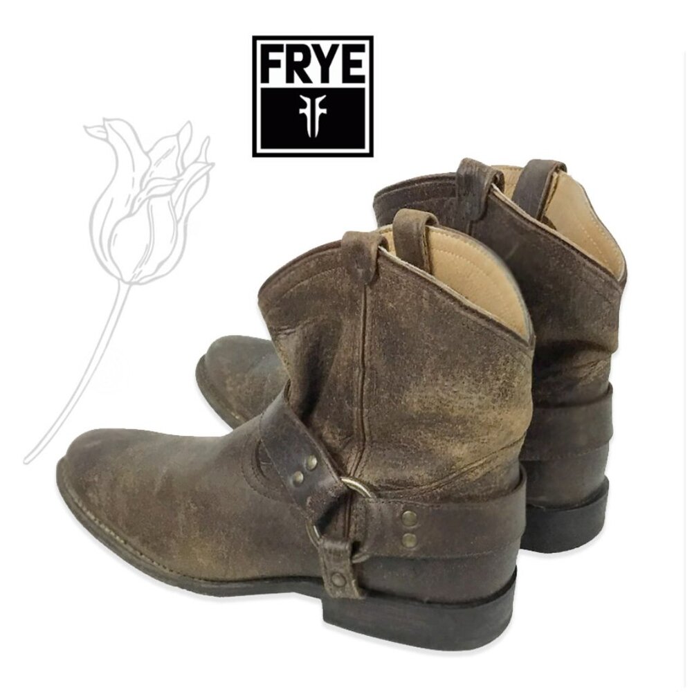 Frye Harness Ankle Biker Western Distressed Leather Boots